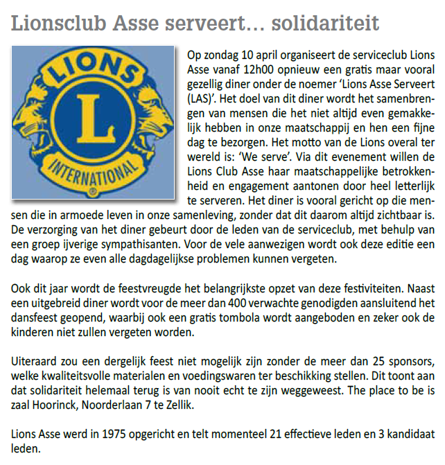 LAS 2016 (Lions Asse Serveert) - Persbericht Klakson
