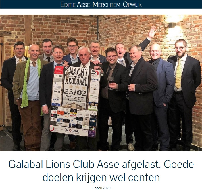 Persbericht op Goeiedag online, 1 april 2020: Galabal Lions Club Asse afgelast. Goede doelen krijgen wel centen