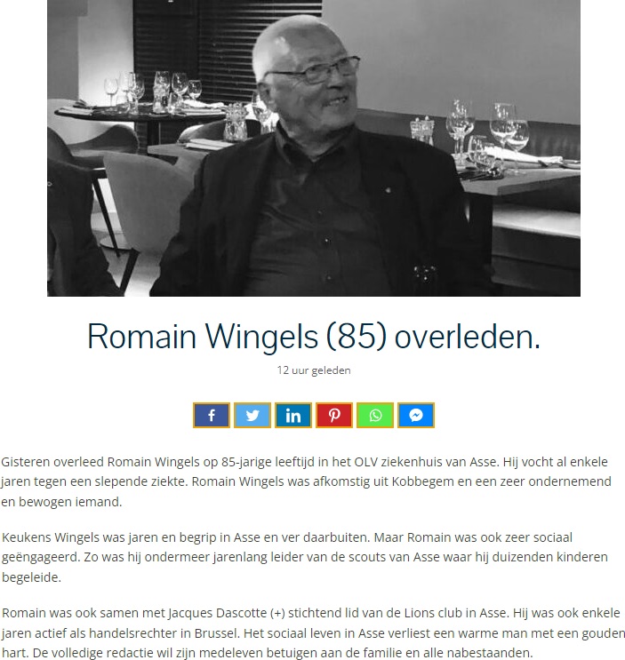 Persbericht op Goeiedag.be (23 april 2022) Romain Wingels (85) overleden