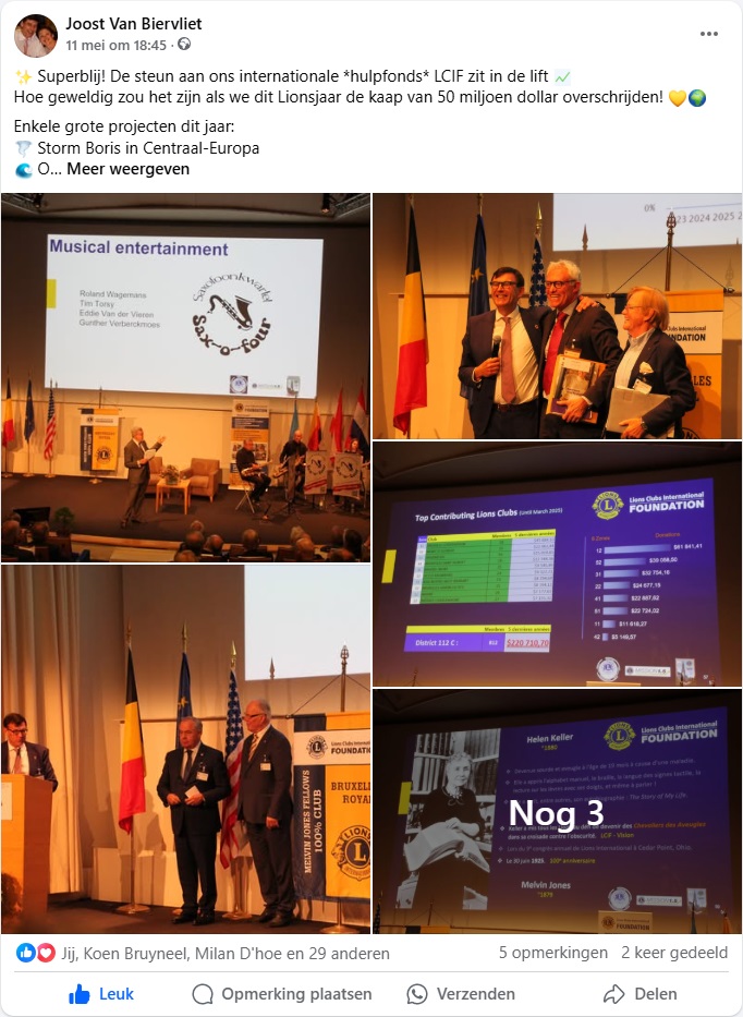 Joost heeft 10 minuutjes over LCIF mogen spreken, op het jaarlijkse congres van ons Lions district 112C